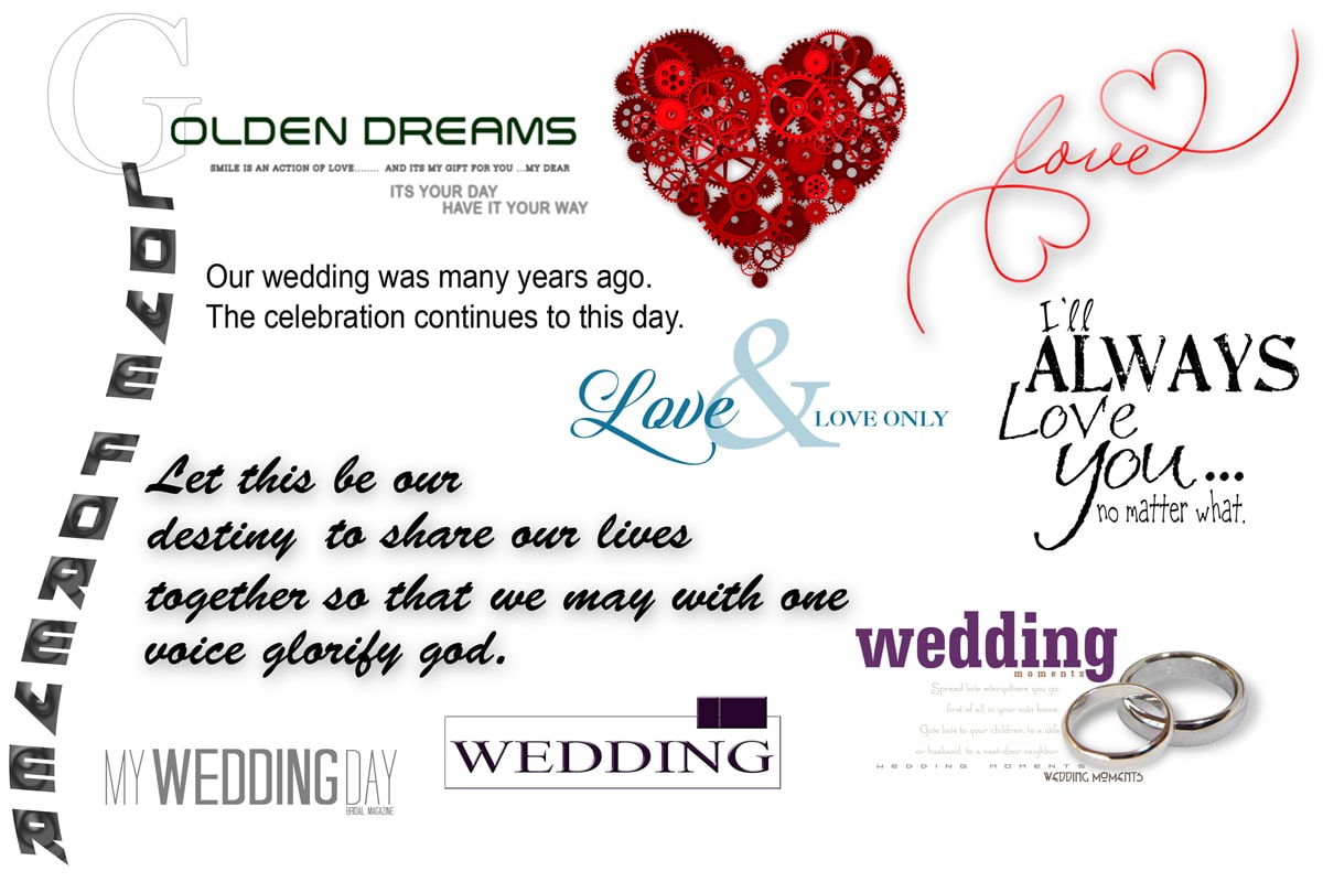 wedding text clipart psd collection for Wedding album Design